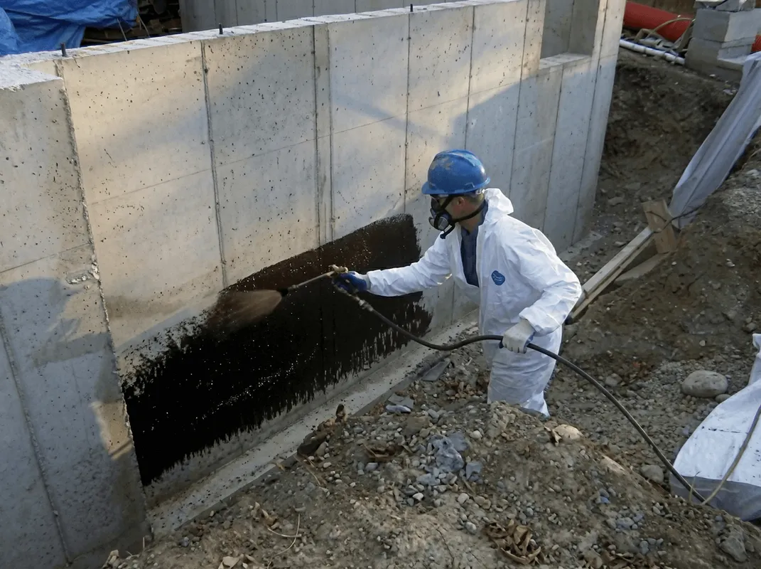 Professional waterproofing the exterior walls of the basement in Pittsburgh, PA