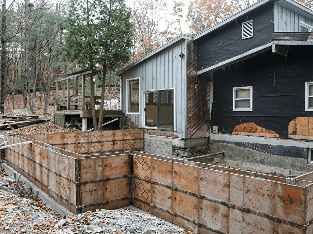 Prepared site with foundation forms for home remodeling and addition project in Pittsburgh, PA